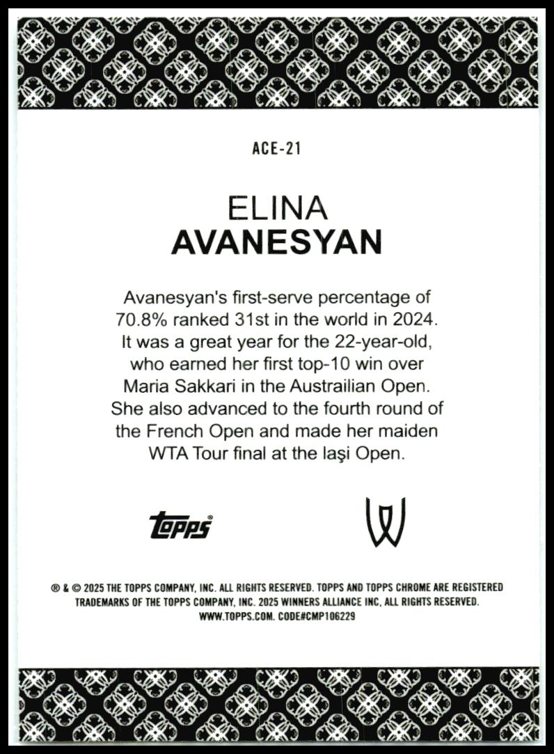 2025 Topps Chrome Aces #ACE-21 Elina Avanesyan