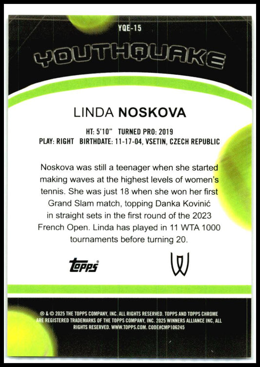 2025 Topps Chrome Youthquake Gold Refractor #YQE-15 Linda Noskova #/50