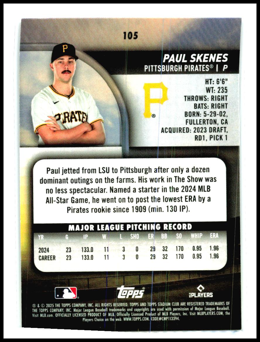 2025 stadium club #105 Paul Skenes