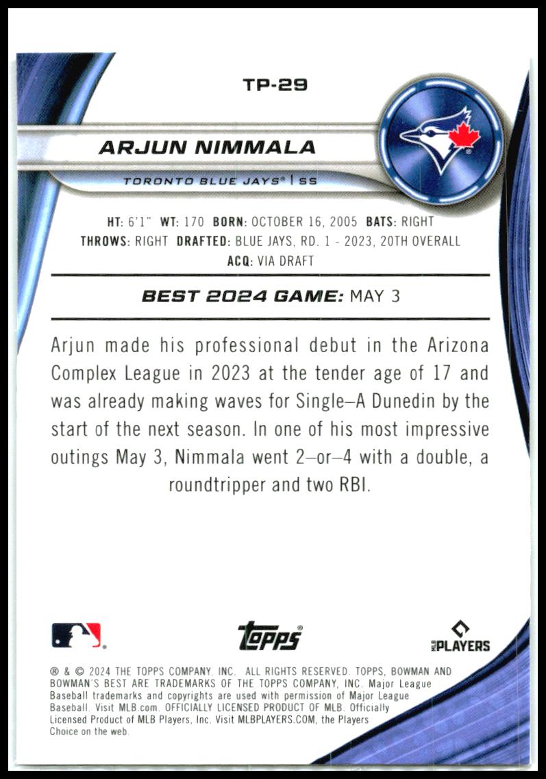 2024 Bowman's Best Prospects #TP-29 Arjun Nimmala Toronto Blue Jays