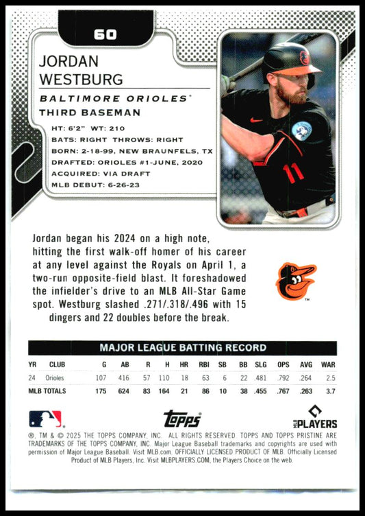 2025 Topps Pristine #60 Jordan Westburg Baltimore Orioles