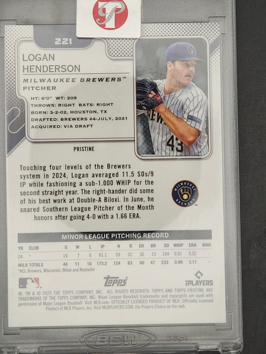 2025 Topps Pristine Purple Refractor #221 Logan Henderson Rookie Brewers