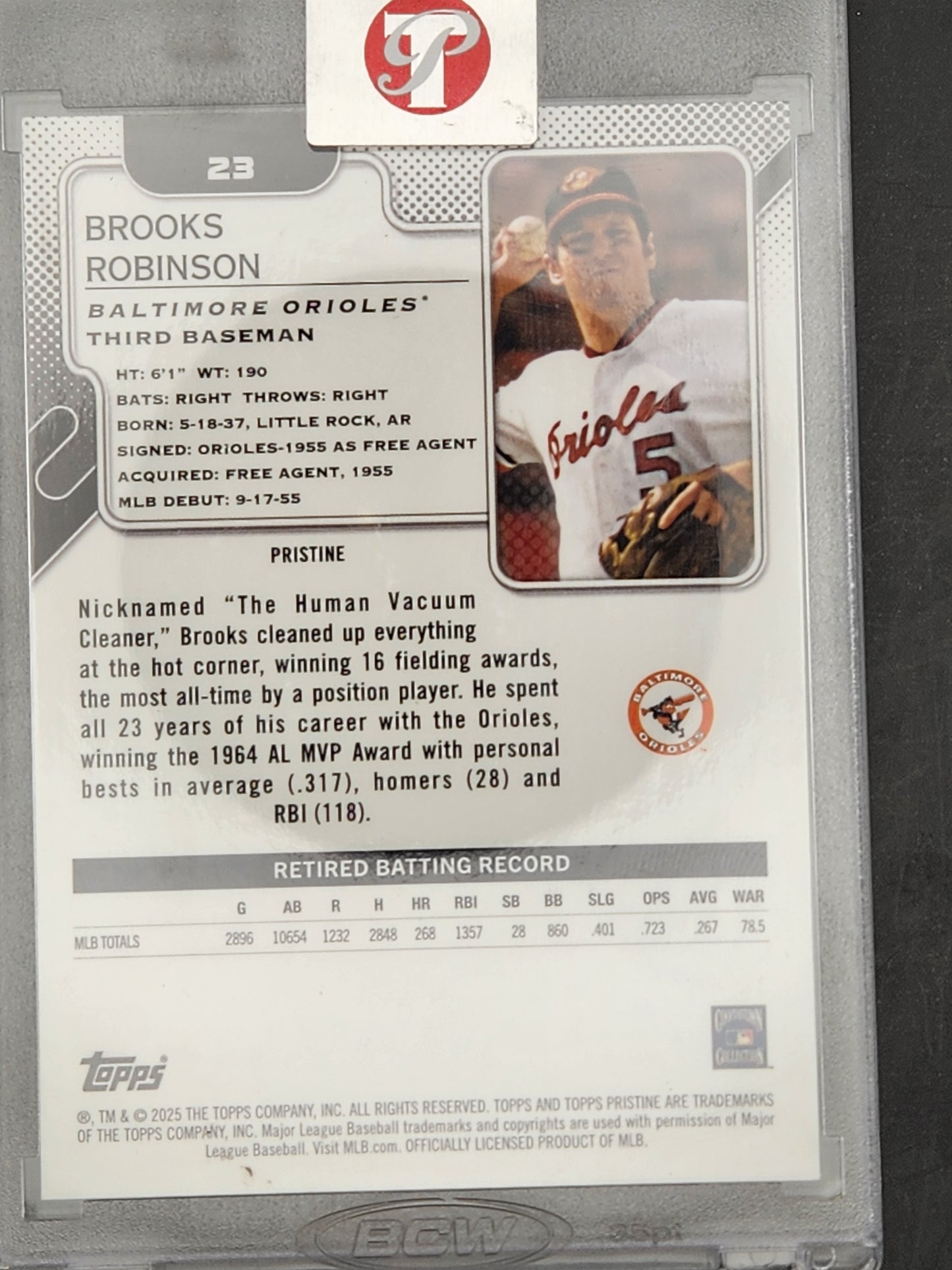 2025 Topps Pristine Pristine Aqua Refractor #23 Brooks Robinson Orioles