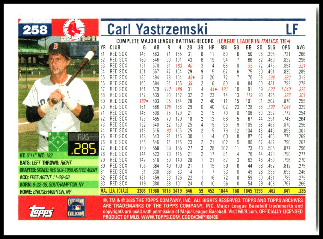2025 Topps Archives #258 Carl Yastrzemski Boston Red Sox