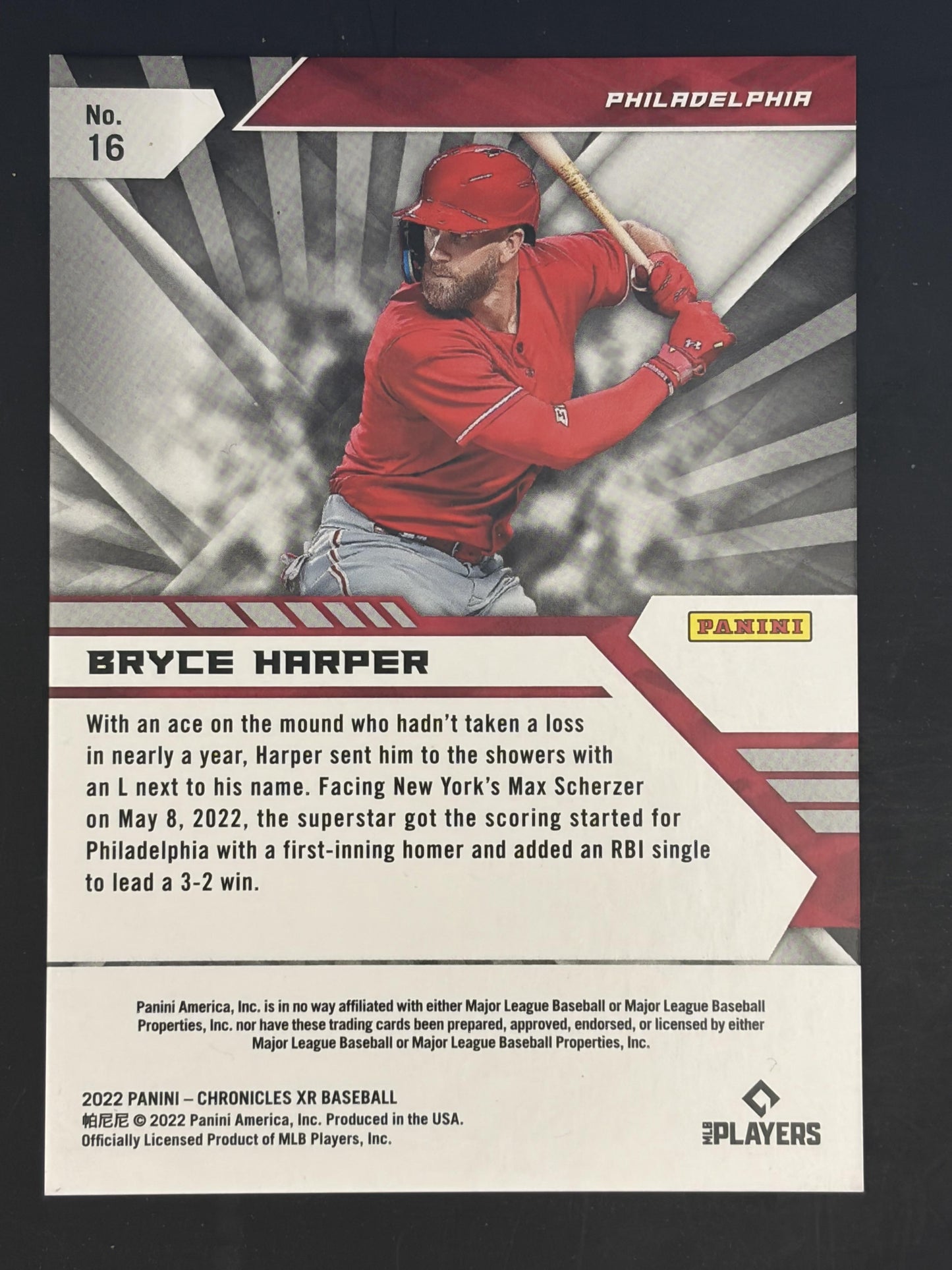 2022 Panini Chronicles XR #16 Bryce Harper Philadelphia Phillies