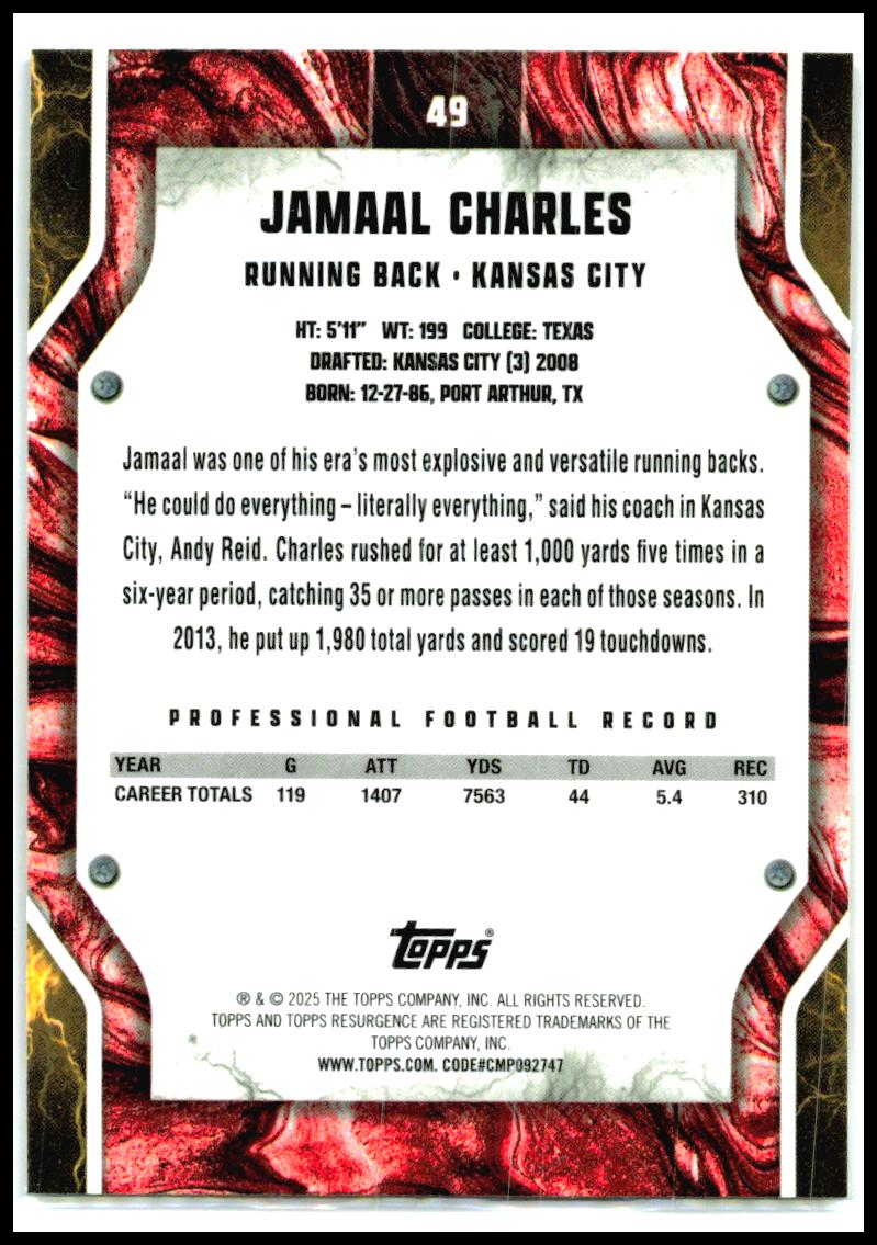 2024 Topps Resurgence Refractor #49 Jamaal Charles Kansas City Chiefs