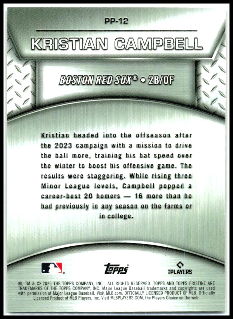 2025 Topps Pristine Plated & Polished Orange /25 #PP-12 Kristian Campbell Rookie