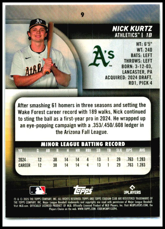 2025 Stadium Club #9 Nick Kurtz Rookie Athletics
