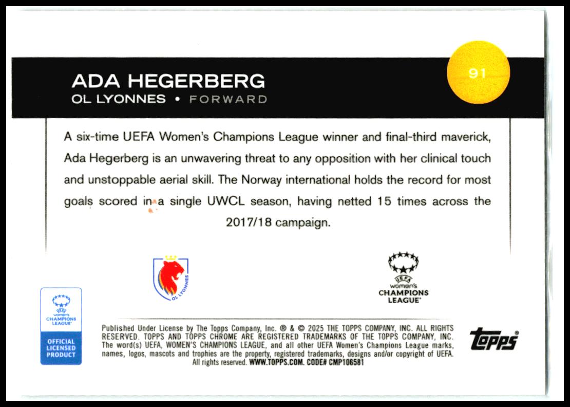 2024-25 Topps Chrome UEFA Women's Champions League #91 Ada Hegerberg Olympique