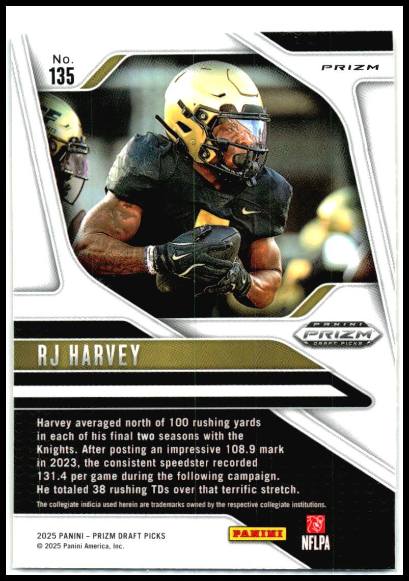 2025 Panini Prizm Draft Picks Prizms Gold Ice #135 RJ Harvey UCF Knights