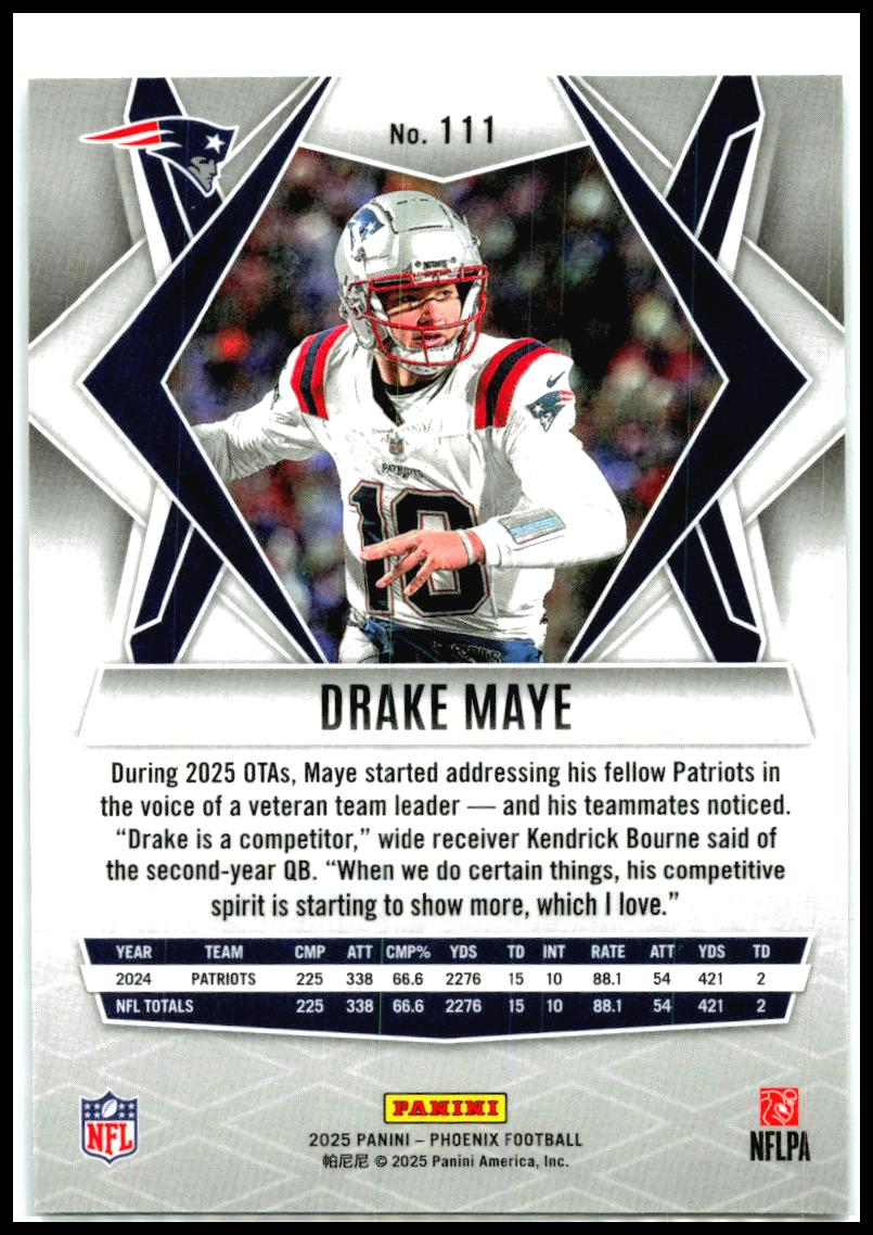 2025 Panini Phoenix Silver Pyramids Prizm #111 Drake Maye New England Patriots