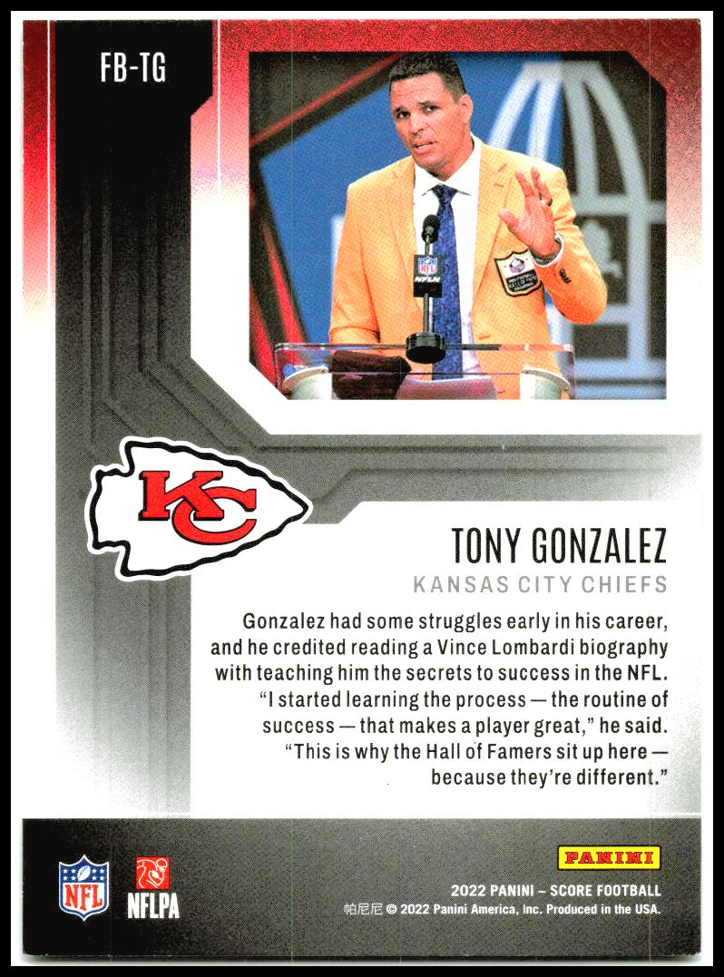 2022 Score First Ballot #FB-TG Tony Gonzalez Kansas City Chiefs
