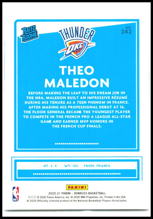 2020-21 Donruss #242 Theo Maledon Rookie Oklahoma City Thunder