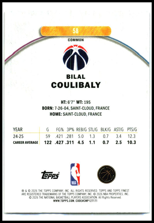 2025-26 Finest Oil Spill Refractor #58 Bilal Coulibaly Washington Wizards