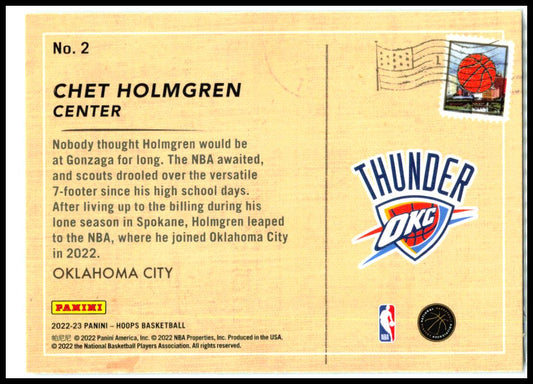 2022-23 Hoops Rookie Greetings #2 Chet Holmgren Oklahoma City Thunder