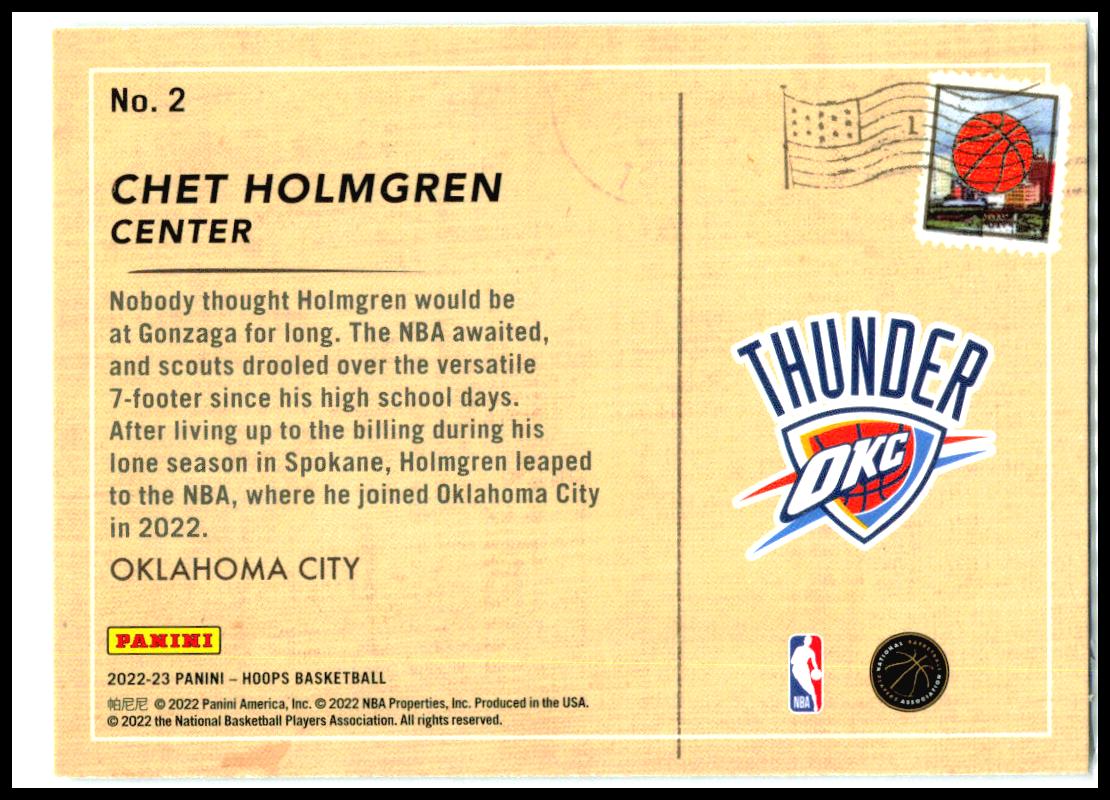 2022-23 Hoops Rookie Greetings #2 Chet Holmgren Oklahoma City Thunder