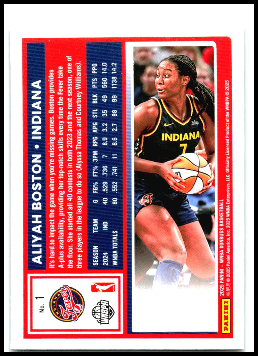 2025 Donruss WNBA Holo #1 Aliyah Boston Indiana Fever