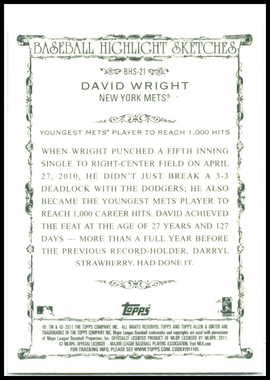 2011 Topps Allen & Ginter Baseball Highlight Sketches #BHS-21 David Wright Mets