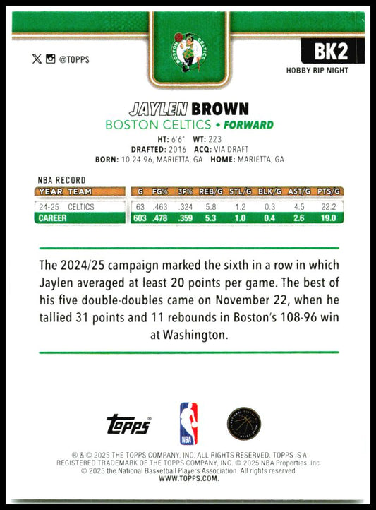 2025-26 Topps RIP Nightt #BK2 Jaylen Brown Boston Celtics