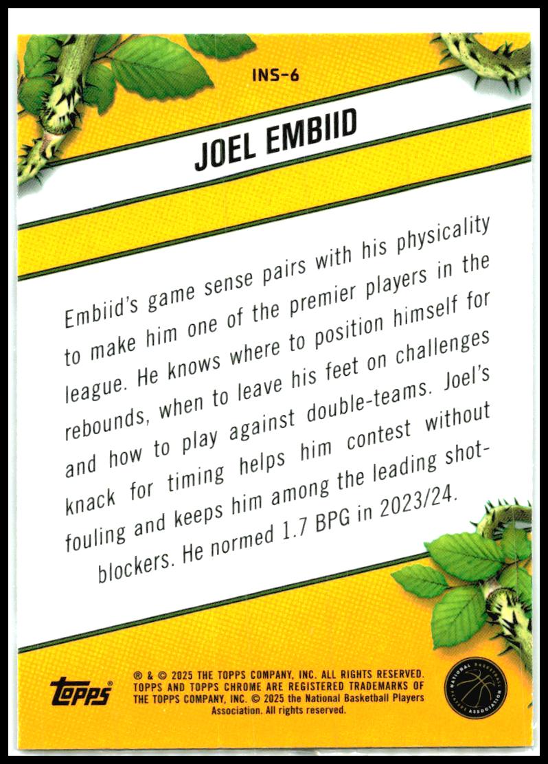 2024-25 Topps Chrome - Instinct #INS-6 Joel Embiid Philadelphia 76ers