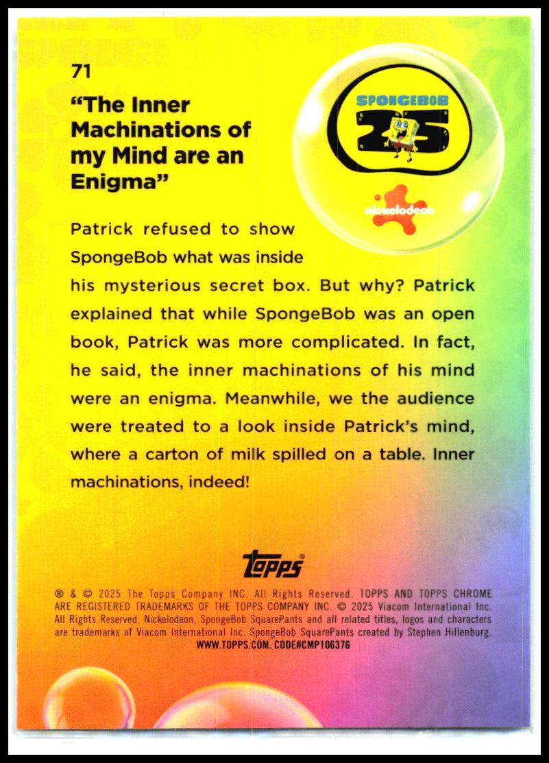 2025 Topps Chrome SpongeBob 25th Anniversary #71 The Inner Machinations