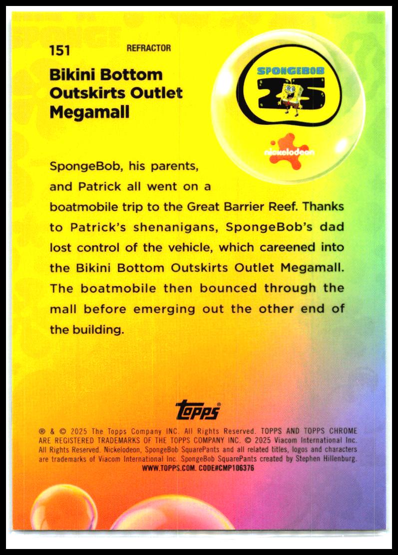 2025 Topps Chrome SpongeBob 25th Anniversary Refractor #151 Outlet Megamall