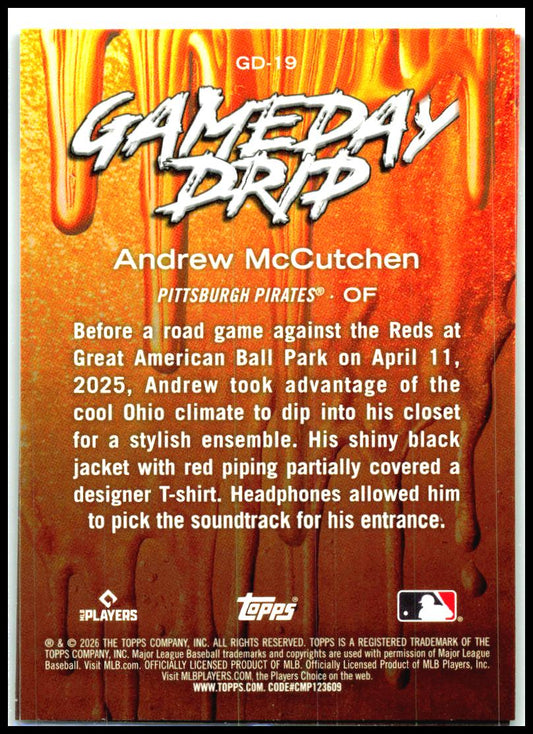 2026 Topps Celebrations Gameday Drip #GD-19 Andrew McCutchen Pittsburgh Pirates