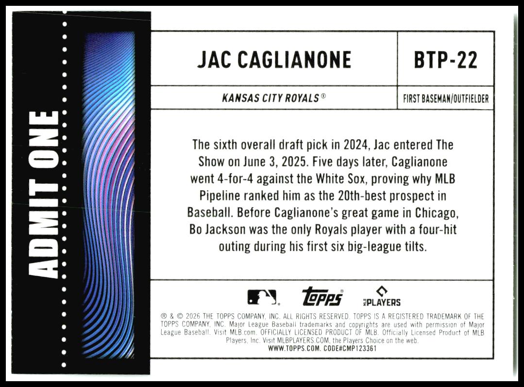 2026 Topps Big Ticket Players #BTP-22 Jac Caglianone Kansas City Royals