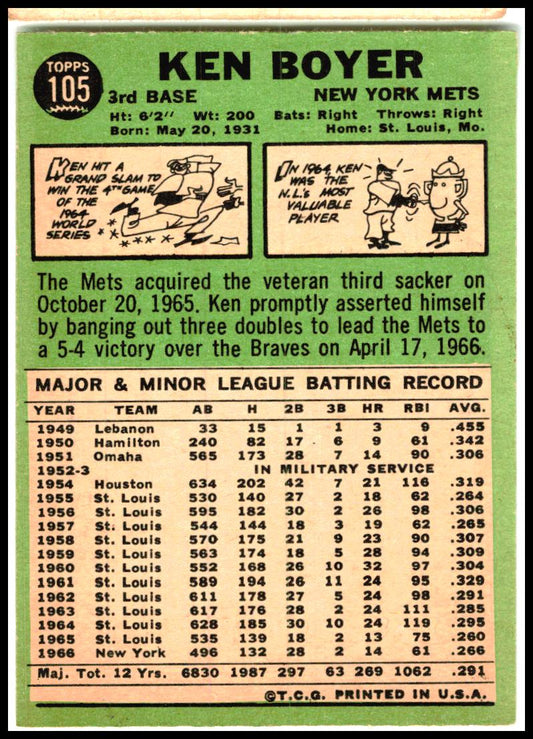 1967 Topps #105 Ken Boyer New York Mets