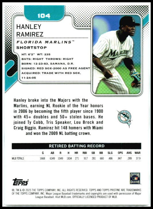 2025 Topps Pristine #104 Hanley Ramirez Florida Marlins