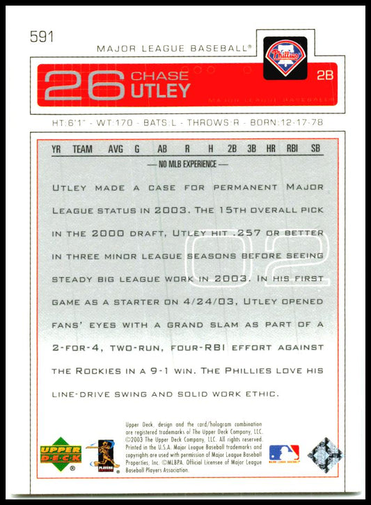 2004 Upper Deck 2003 Upper Deck Update #591 Chase Utley Philadelphia Phillies