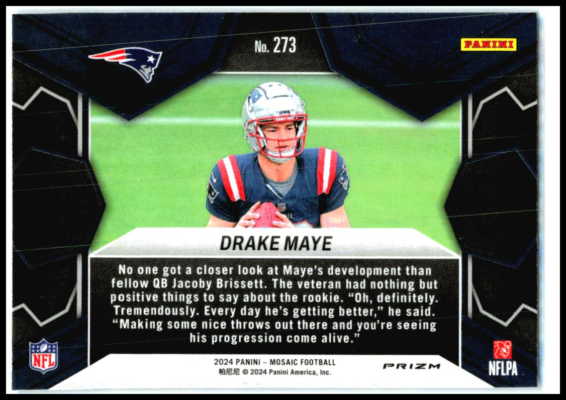 2024 Panini Mosaic Mosaic Reactive Blue #273 Drake Maye New England Patriots