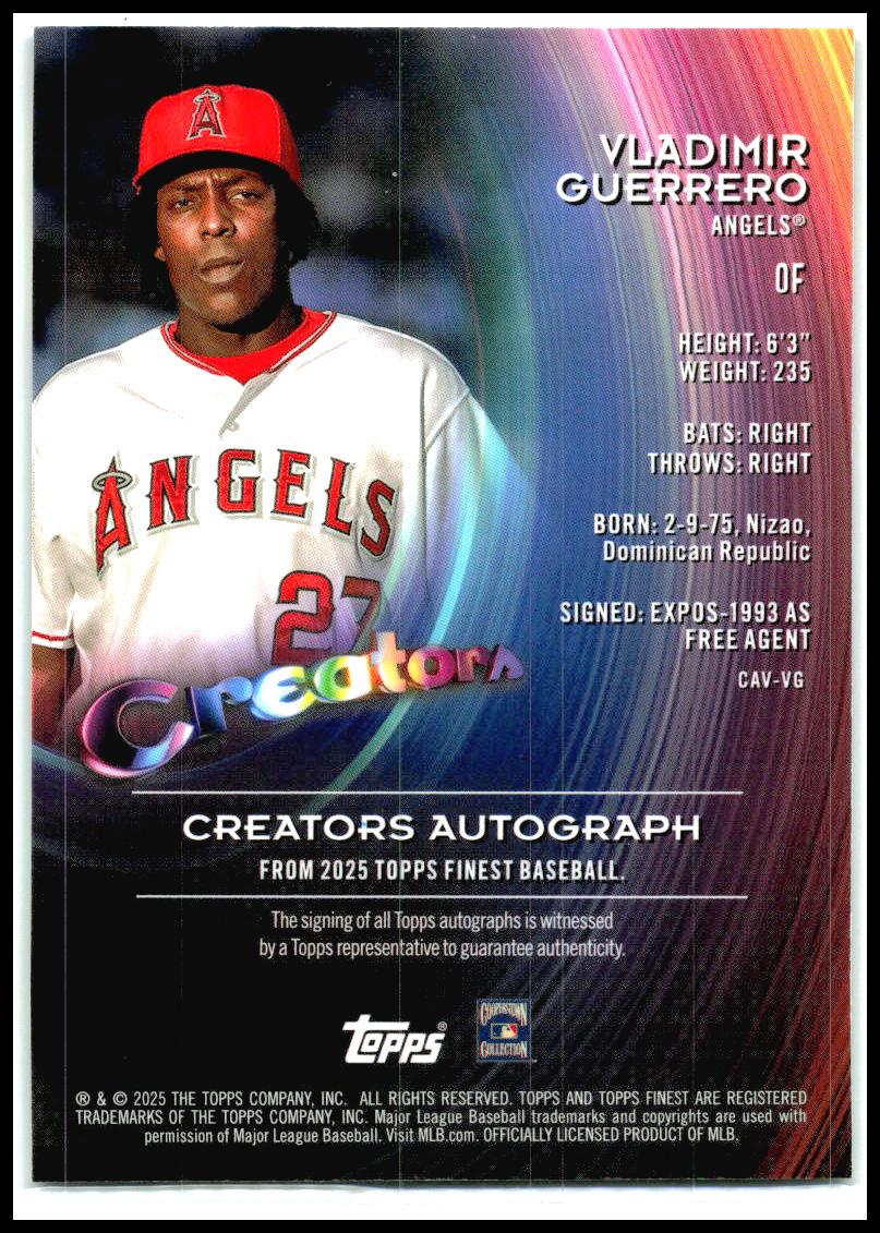 2025 Finest Creators Auto Green /99 #CAV-VG Vladimir Guerrero Auto Angels