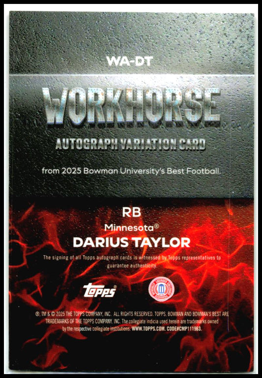 2025 Bowman University Best Workhorse Auto #WA-DT Darius Taylor Auto Minnesota