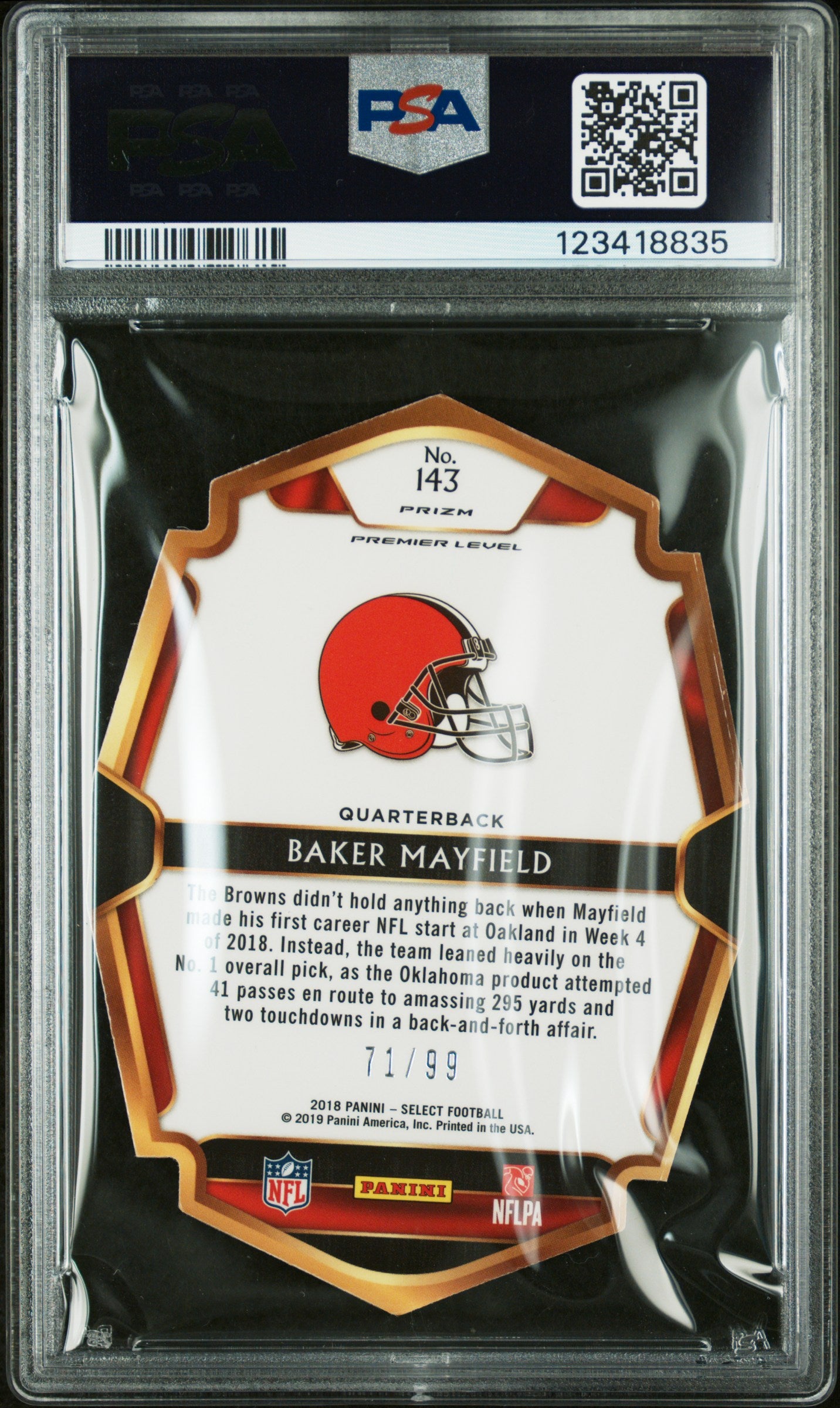 2018 Panini Select Die-Cut Light Blue Prizm #143 Baker Mayfield
