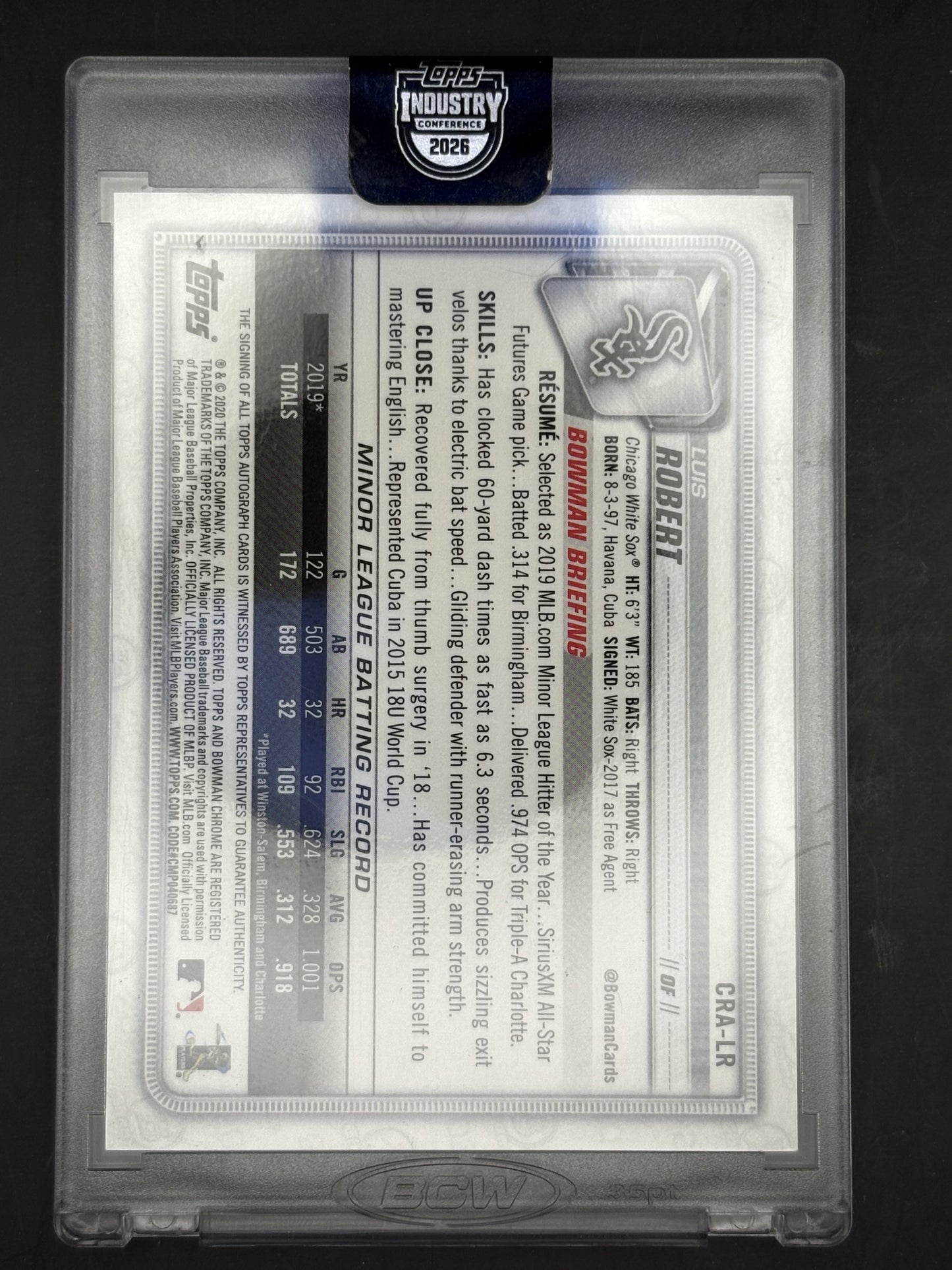 2020 Bowman Chrome Rookie Auto Green /99 #CRA-LR Luis Robert Auto