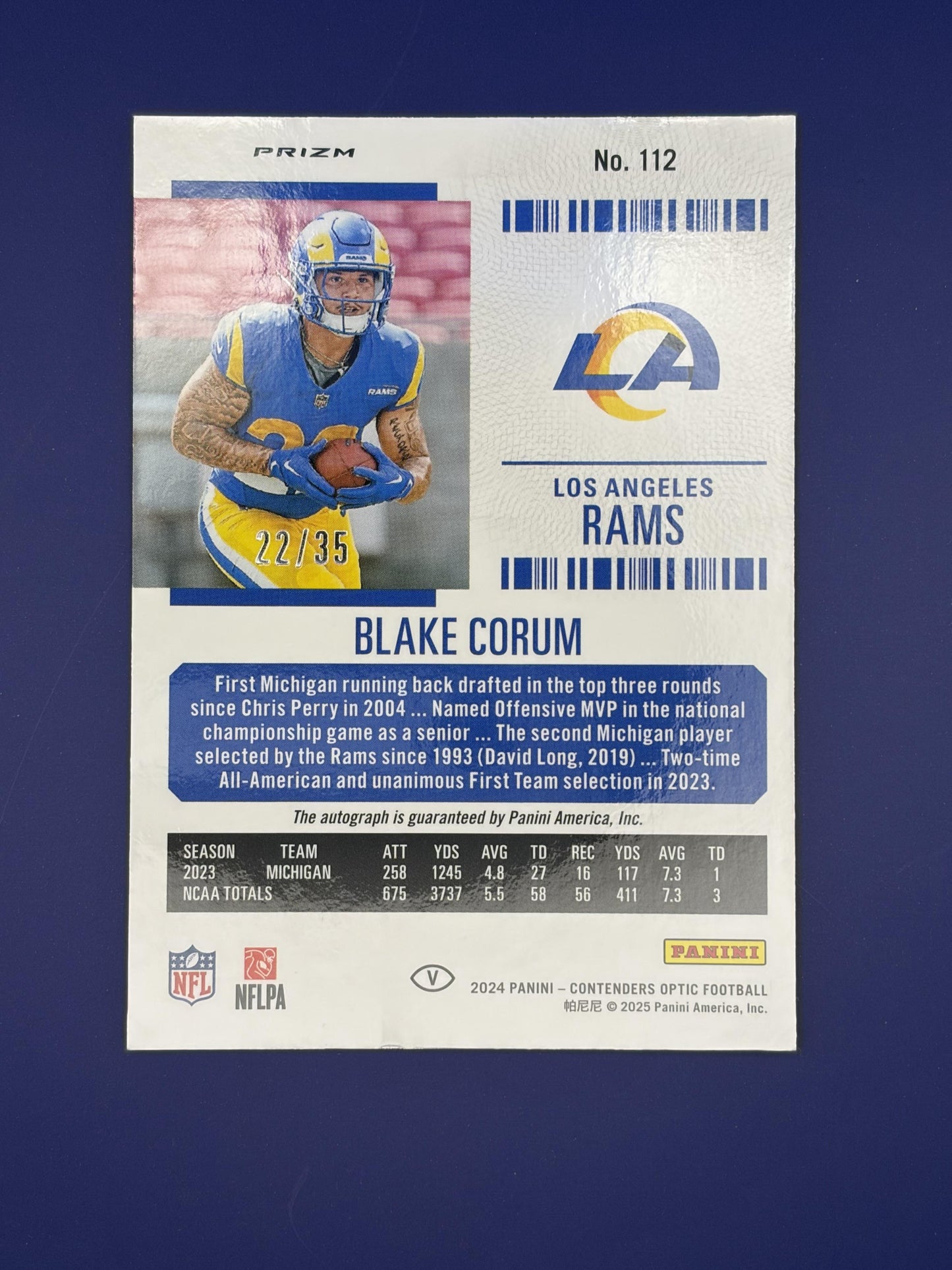 2024 Panini Contenders Rookie Ticket Auto /35 #112 Blake Corum Rookie Auto Rams