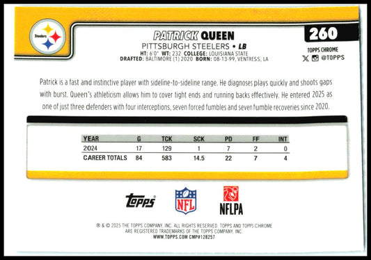 2025 Topps Chrome Blue Wave /199 #260 Patrick Queen