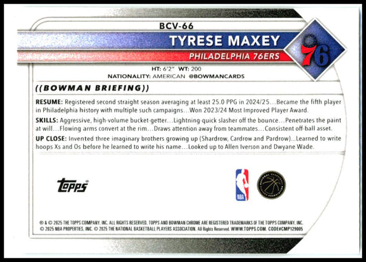 2025-26 Bowman Chrome #BCV-66 Tyrese Maxey Philadelphia 76ers