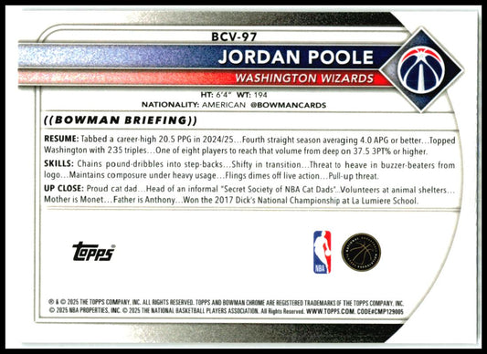 2025-26 Bowman Chrome Reptilian Refractor #BCV-97 Jordan Poole Wizards