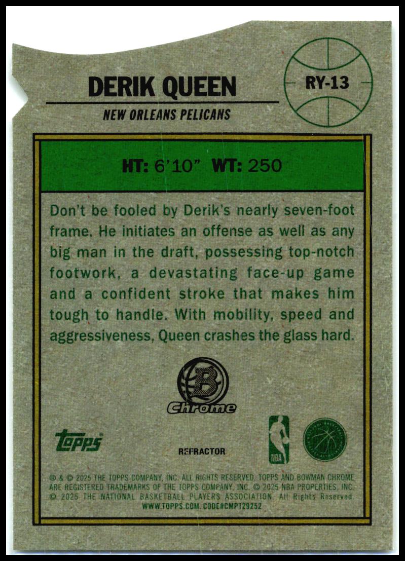 2025-26 Bowman Rookie Of The Year Favorites Refractor #RY-13 Derik Queen