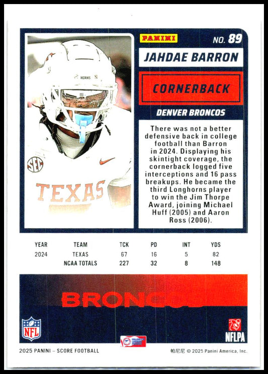 2025 Score Red #89 Jahdae Barron Rookie Denver Broncos