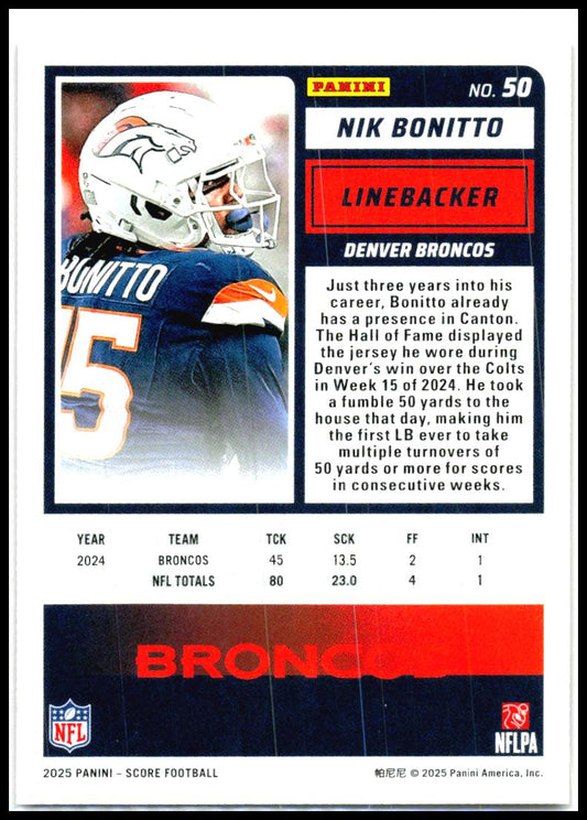 2025 Score Red #50 Nik Bonitto Denver Broncos