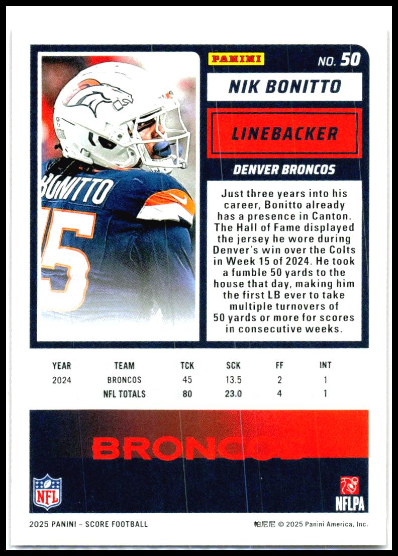2025 Score Red #50 Nik Bonitto Denver Broncos