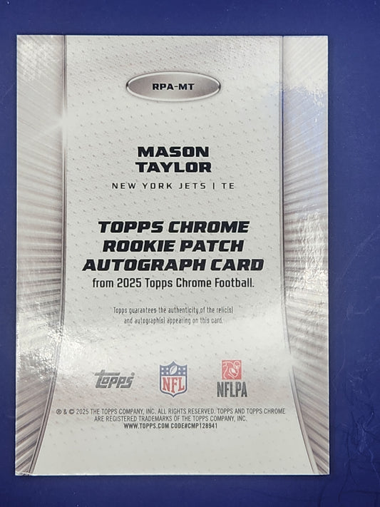 2025 Topps Chrome Gold Rookie Patch Auto /50 #RPA-MT Mason Taylor Auto Jets