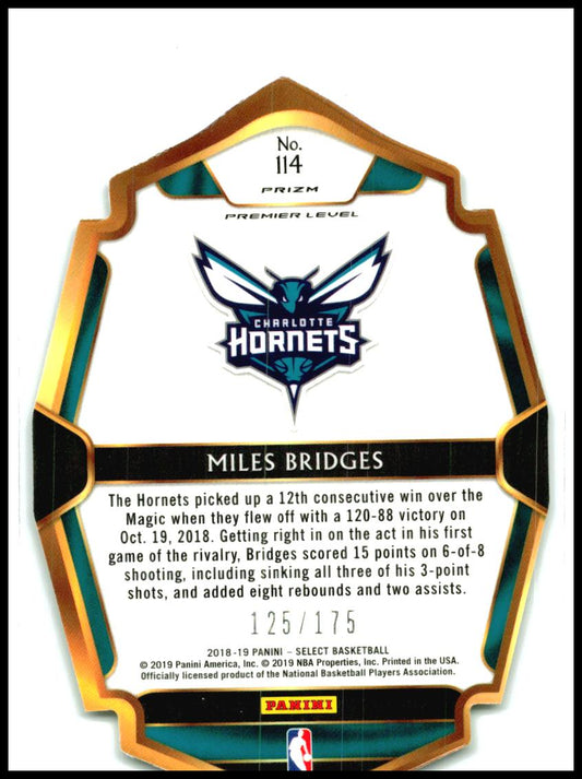 2018-19 Panini Select Maroon Prizms Die Cut #114 Miles Bridges Rookie Hornets