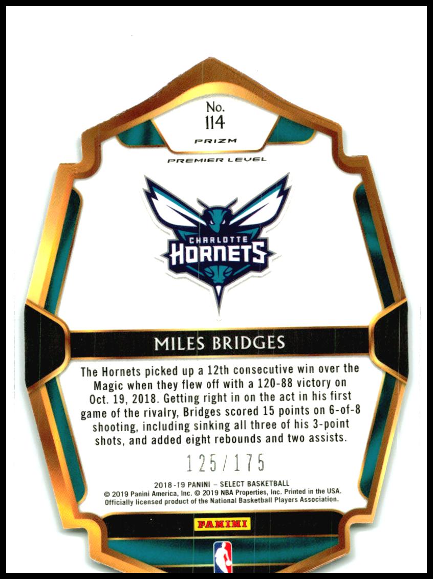 2018-19 Panini Select Maroon Prizms Die Cut #114 Miles Bridges Rookie Hornets
