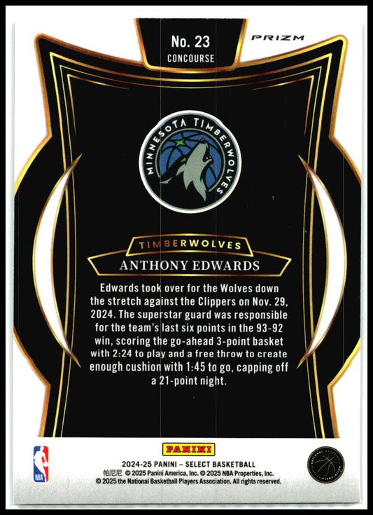 2024-25 Panini Select Red Ice #23 Anthony Edwards Minnesota Timberwolves