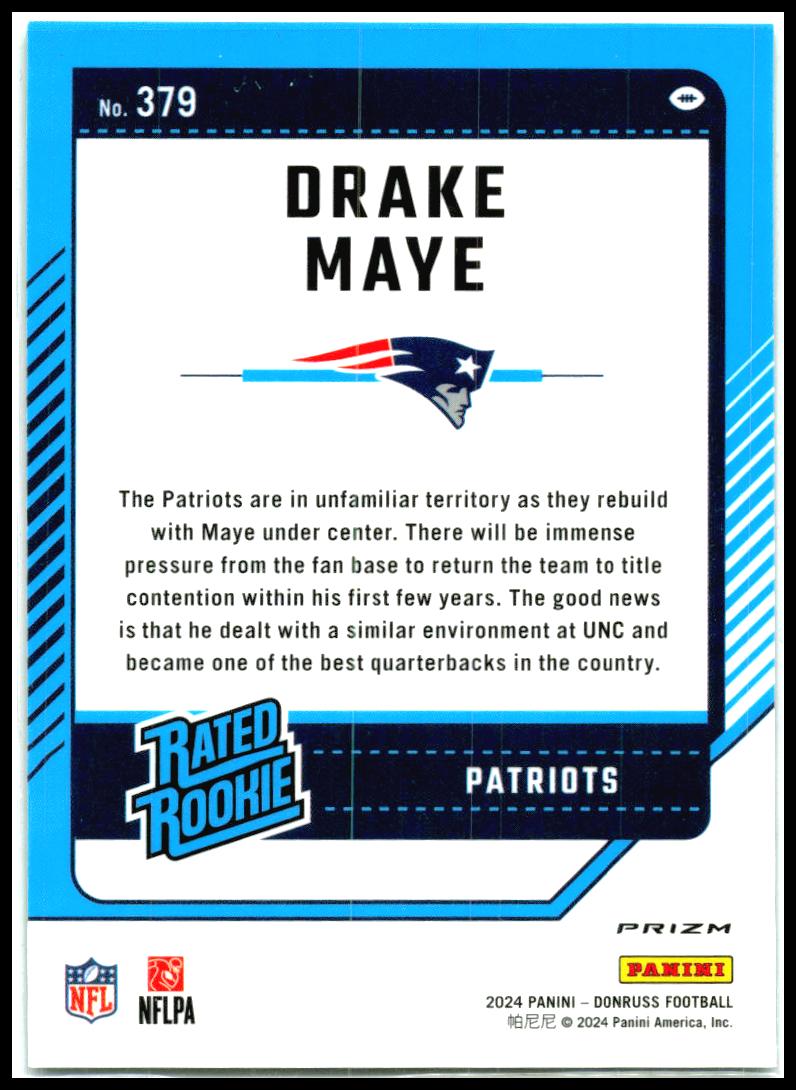 2024 Donruss Optic Rated Rookies Preview Green Velocity #379 Drake Maye Rookie