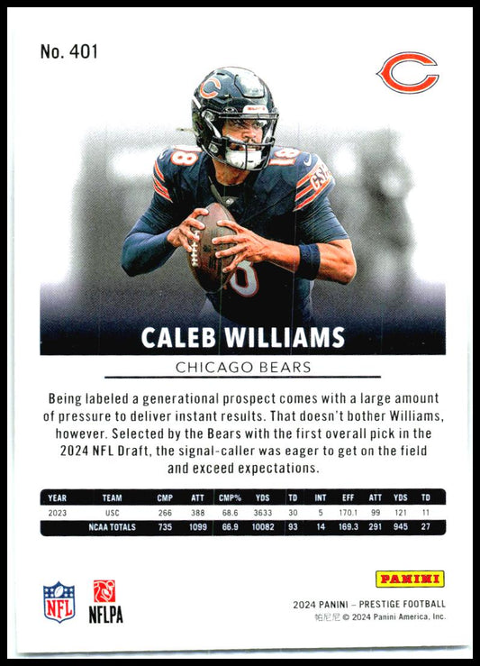 2024 Panini Prestige #401 Caleb Williams Rookie Chicago Bears